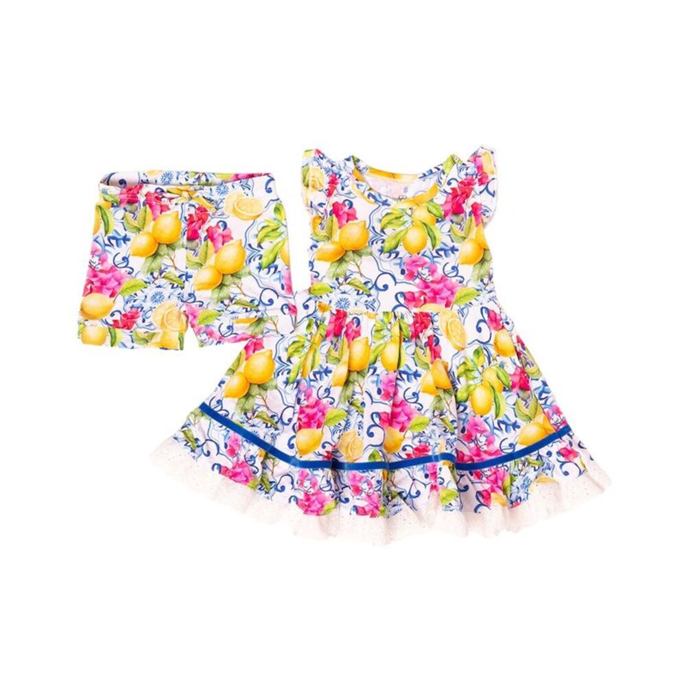 Bums & Roses Girls  Carpe Lemon Short Sleeve Party Dress, Multicolor